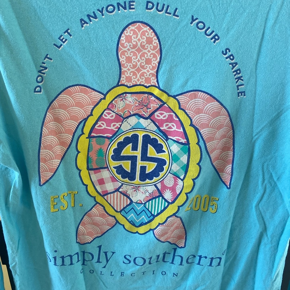 Simply Southern long sleeve blue top M log on front design on back